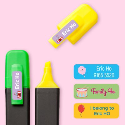 Personalised name labels and stickers for objects